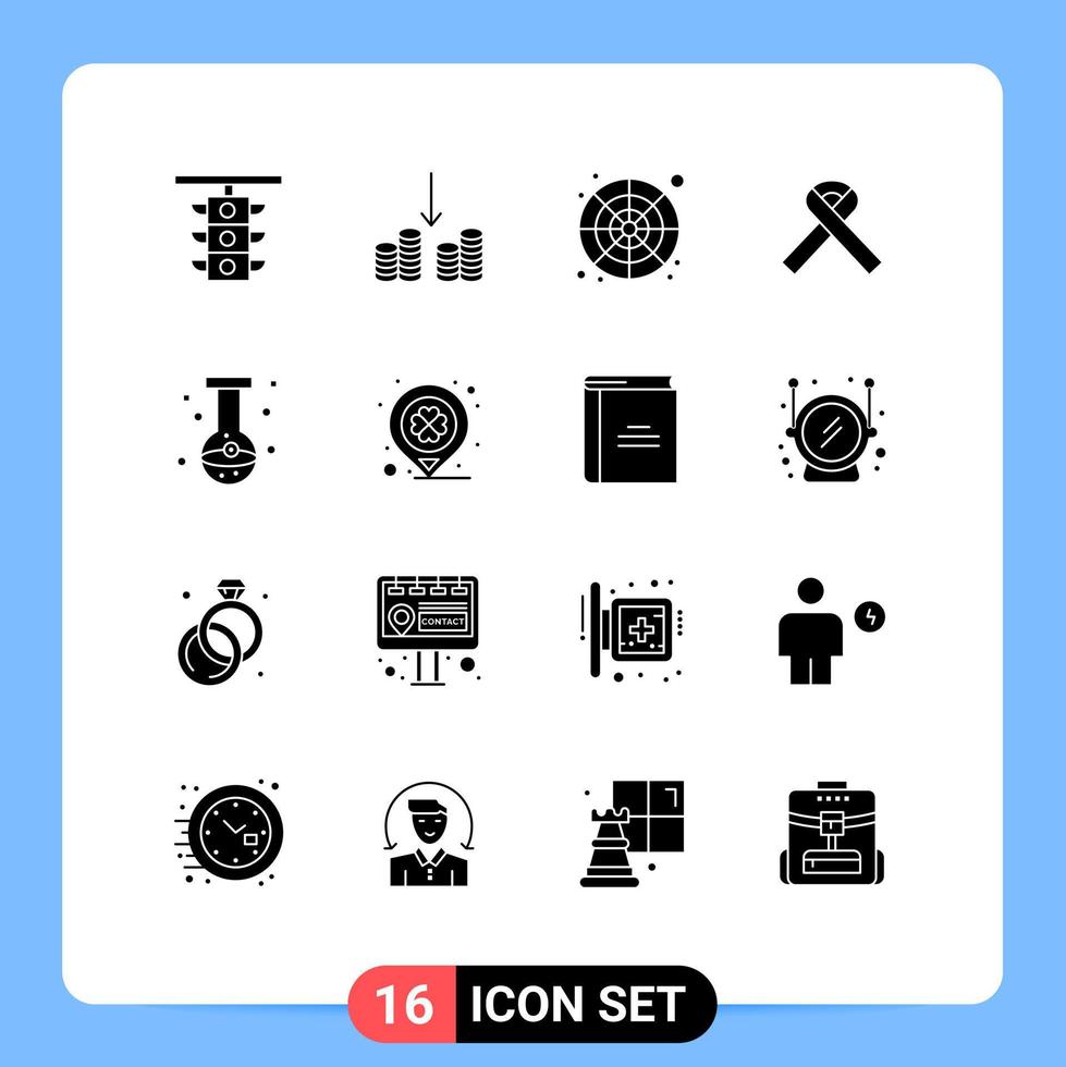 Solid Glyph Pack of 16 Universal Symbols of beaker cancer catalog awareness sample Editable Vector Design Elements