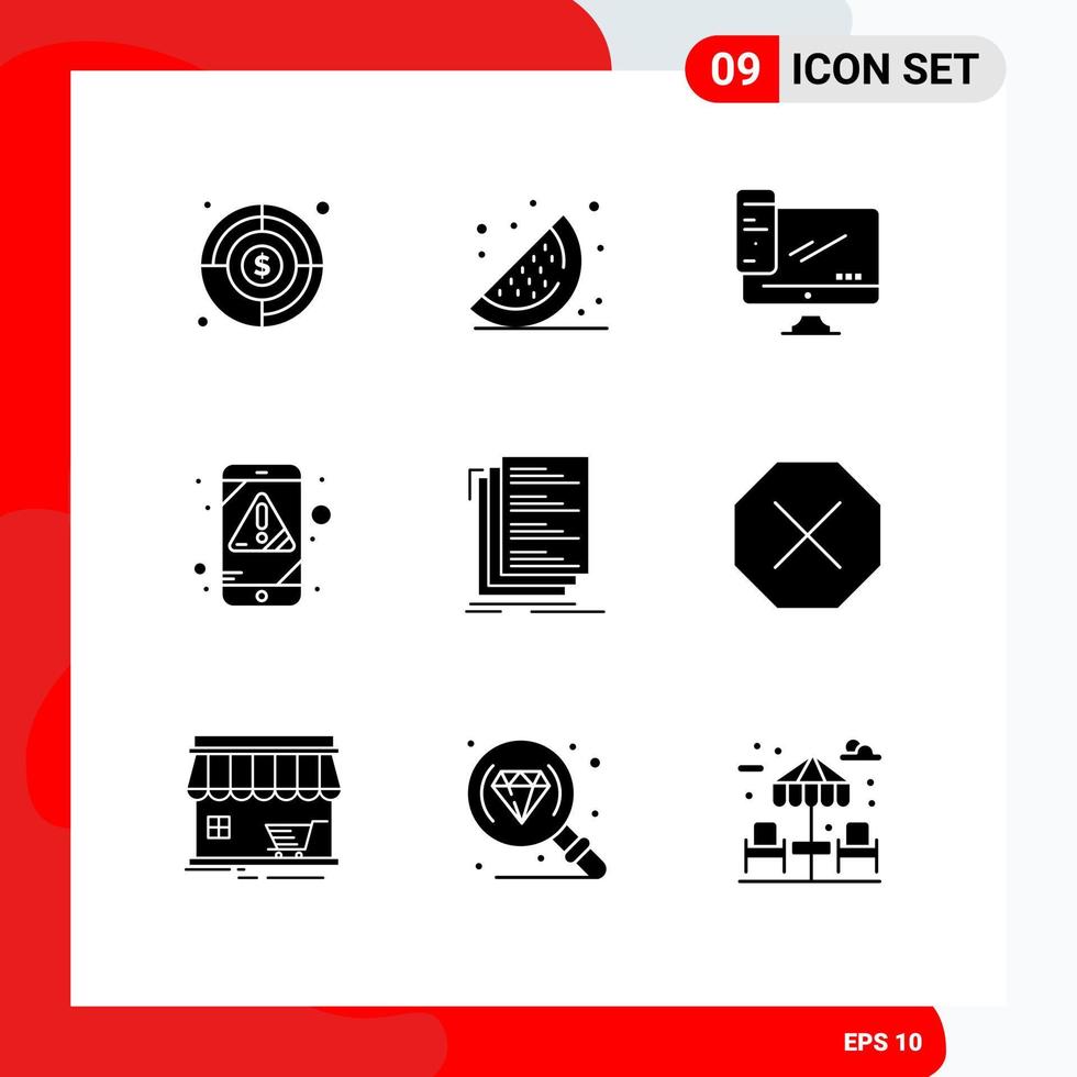 Solid Glyph Pack of 9 Universal Symbols of coding virus monitor mobile alert Editable Vector Design Elements