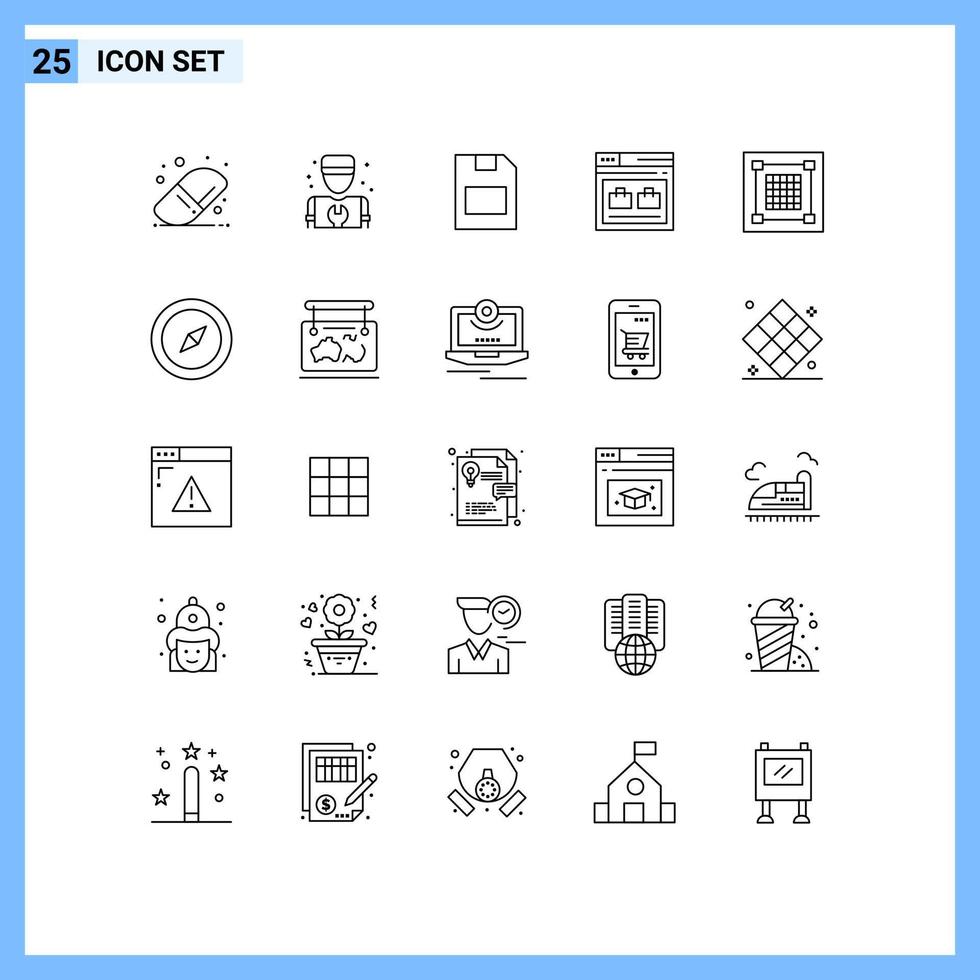 paquete de 25 líneas modernas, signos y símbolos para medios de impresión web, como elementos de diseño vectorial editables de la página web de la tarjeta de memoria de la bolsa de diseño vector
