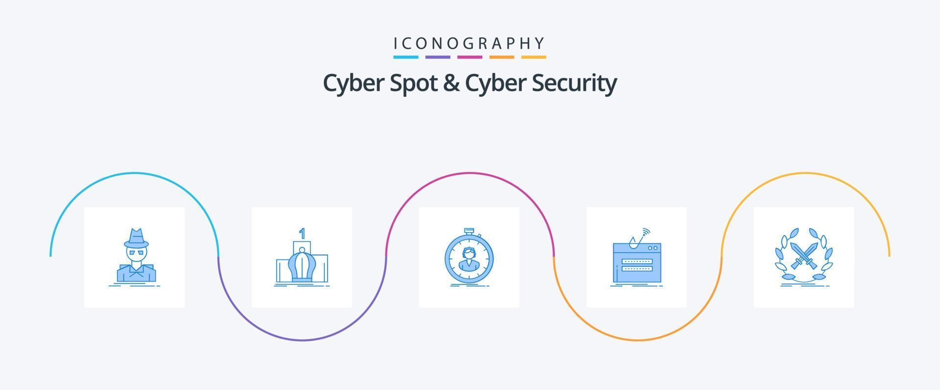Cyber Spot And Cyber Security Blue 5 Icon Pack Including login. fraud. monarchy. girl. stopwatch vector