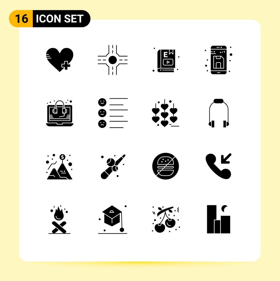 Group of 16 Solid Glyphs Signs and Symbols for support help study consulting storage Editable Vector Design Elements