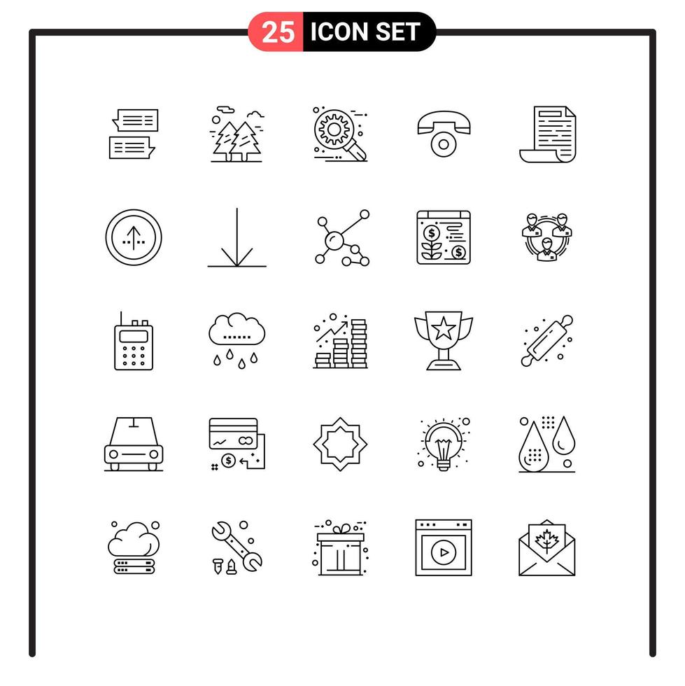 Stock Vector Icon Pack of 25 Line Signs and Symbols for file call hiking telephone optimization Editable Vector Design Elements