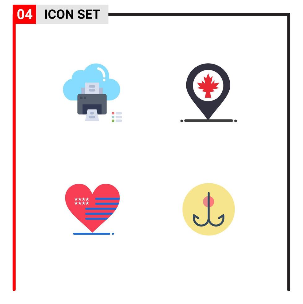 conjunto de 4 iconos planos vectoriales en la cuadrícula para la ubicación de la impresora del corazón de la nube elementos de diseño vectorial editables americanos vector