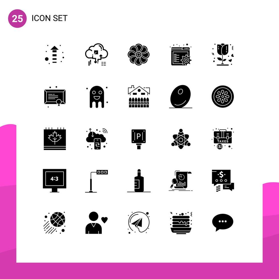 Universal Icon Symbols Group of 25 Modern Solid Glyphs of love flower flower settings browser Editable Vector Design Elements