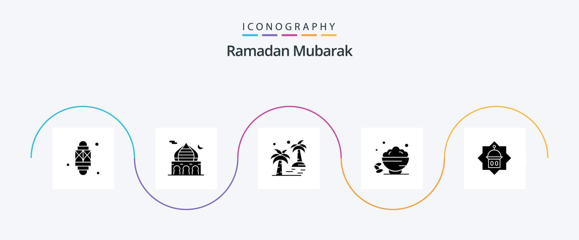 Ramadan Glyph 5 Icon Pack Including sweet. dish. moon. arecaceae. tree vector