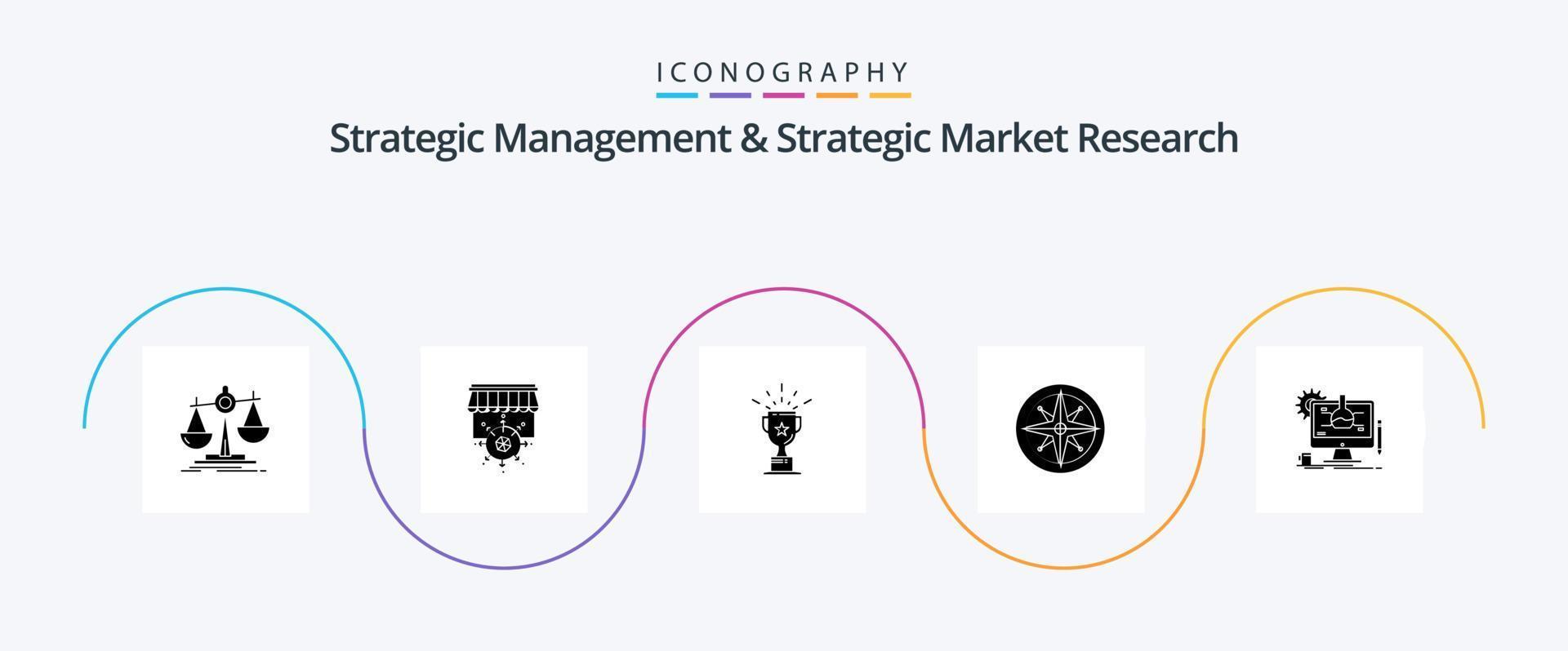 Strategic Management And Strategic Market Research Glyph 5 Icon Pack Including position. navigation. business. location. trophy vector