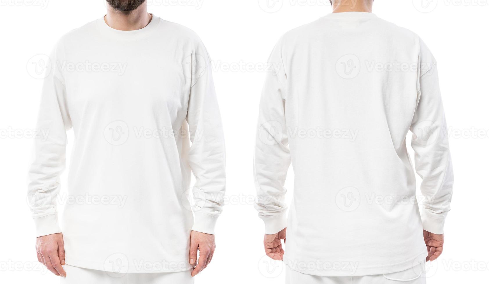 Man wearing white long-sleeved t-shirt with empty space for design photo