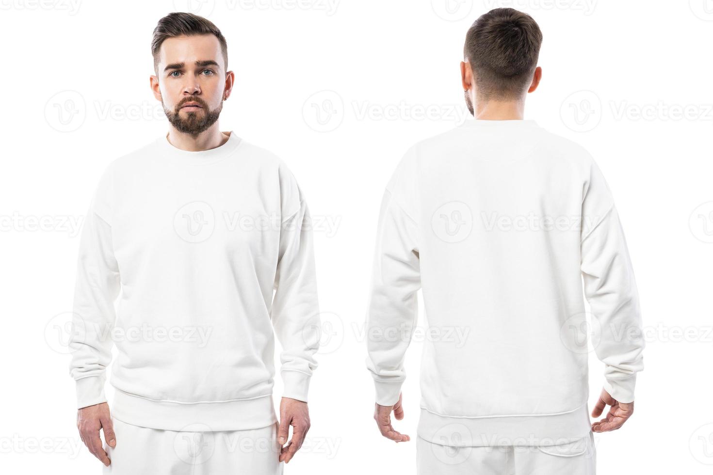 Handsome man wearing blank white sweatshirt  on white background photo