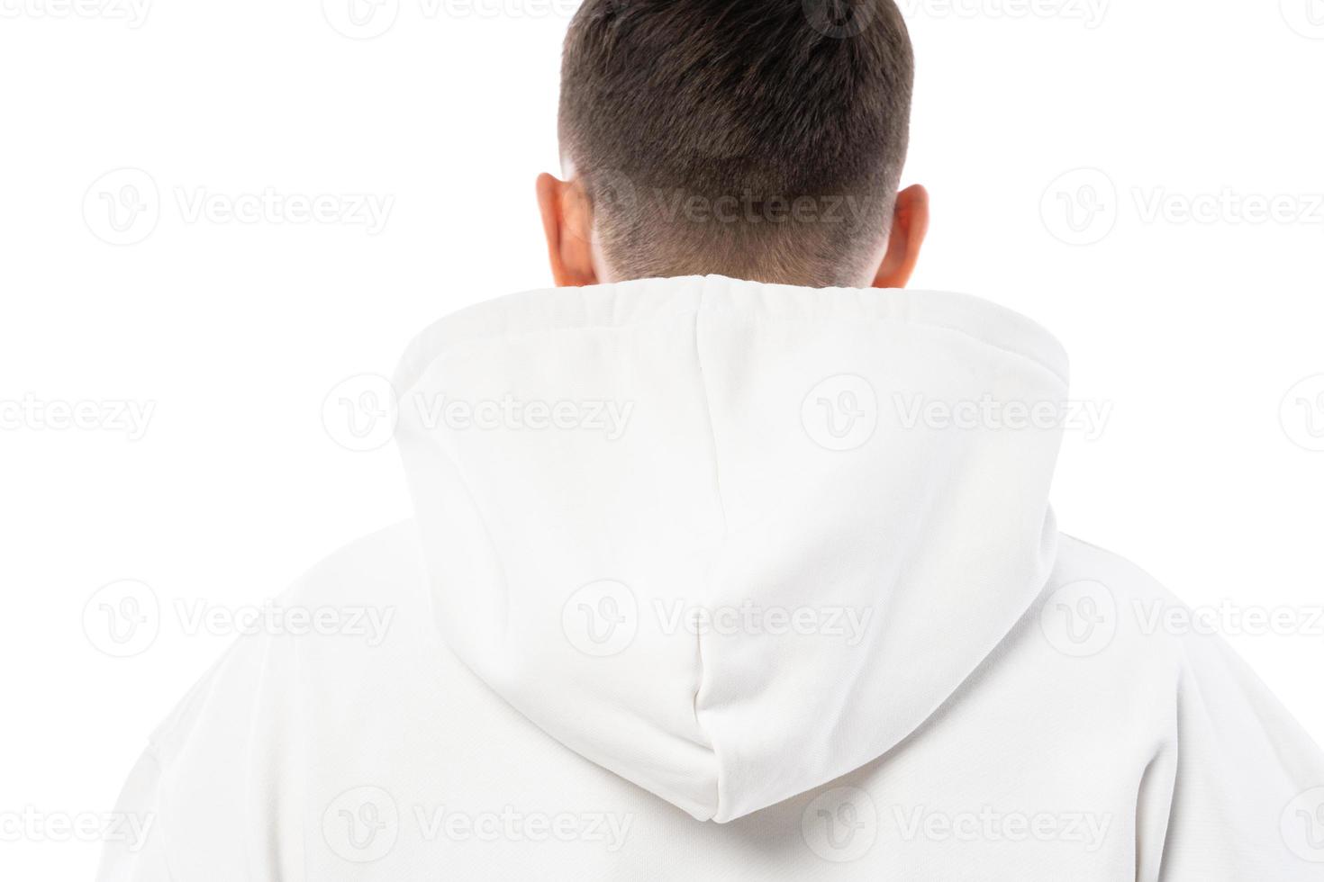 Man wearing blank white hoodie and pants on white background photo