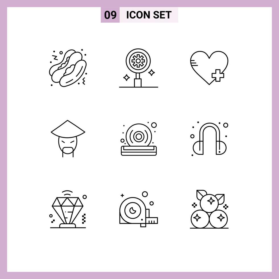 Universal Icon Symbols Group of 9 Modern Outlines of player dvd favorite disc monk Editable Vector Design Elements