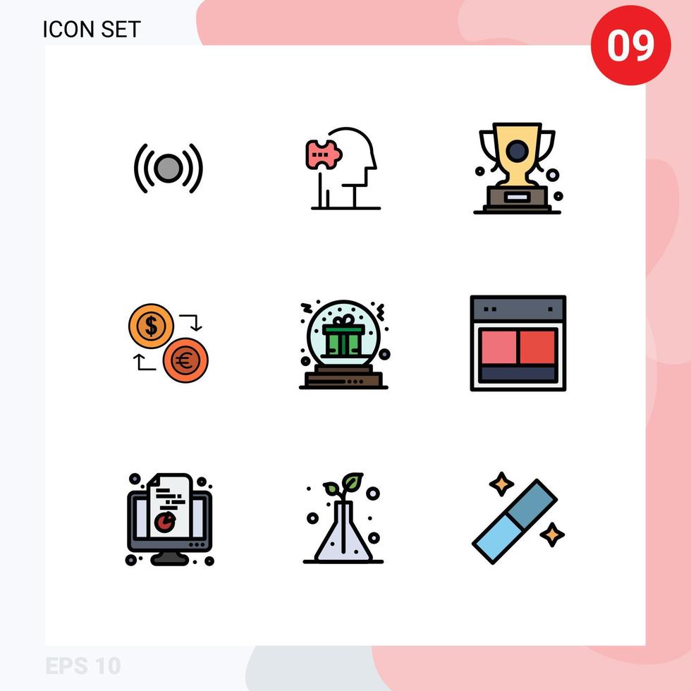 Universal Icon Symbols Group of 9 Modern Filledline Flat Colors of dollar coins solutions exchange prize Editable Vector Design Elements