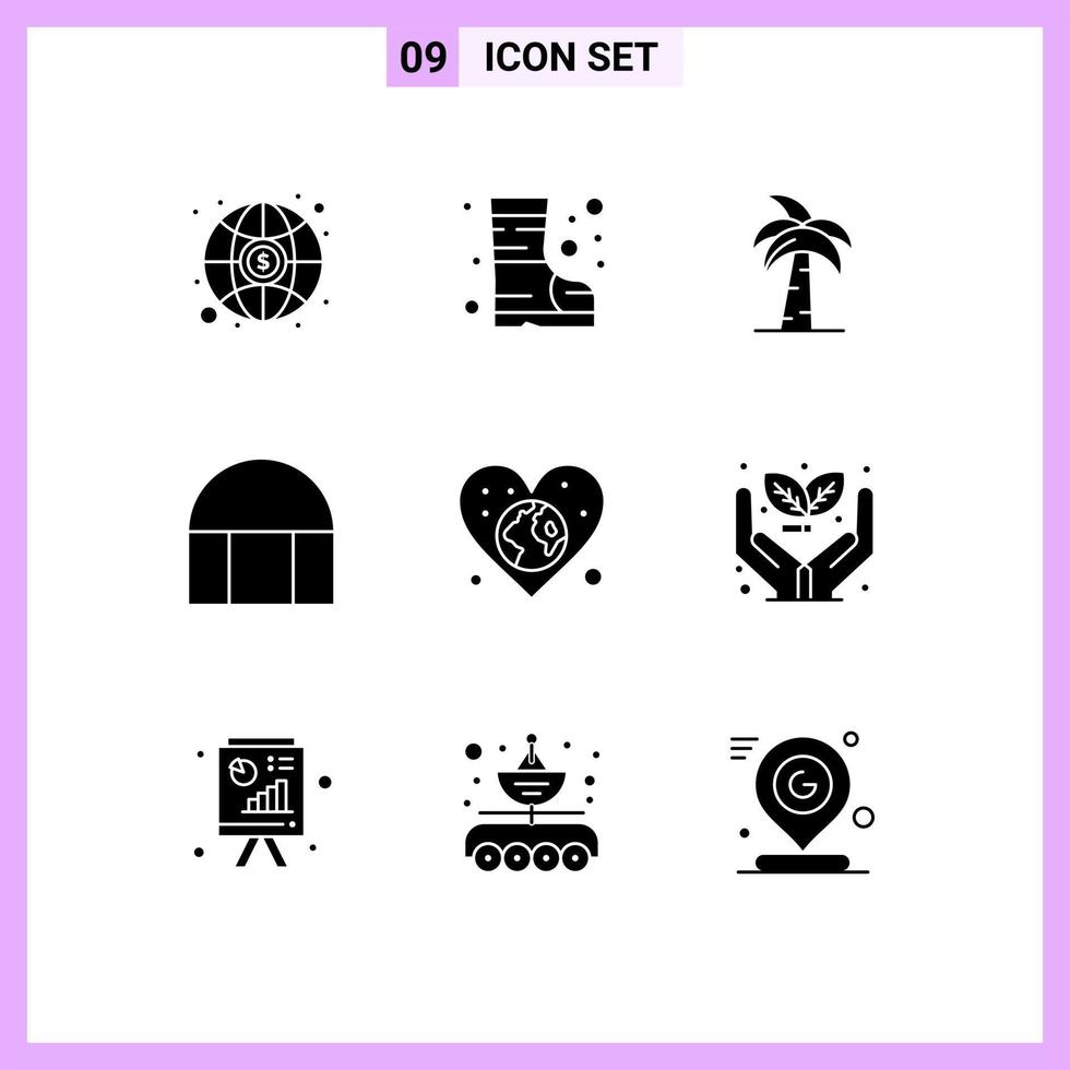 Editable Vector Line Pack of 9 Simple Solid Glyphs of earth islamic building india historical building tree Editable Vector Design Elements