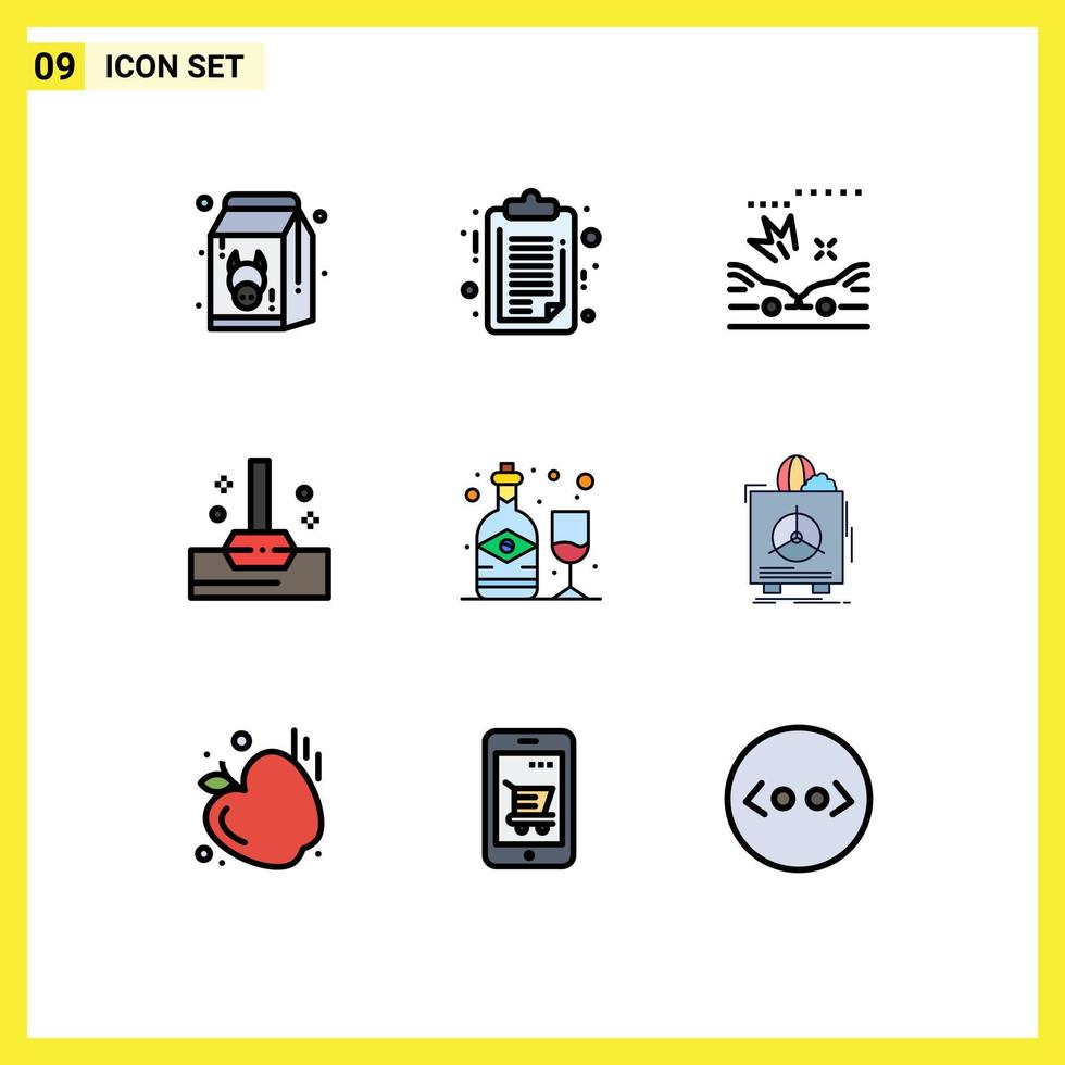 9 User Interface Filledline Flat Color Pack of modern Signs and Symbols of wine alcohol clip board bathroom mop Editable Vector Design Elements