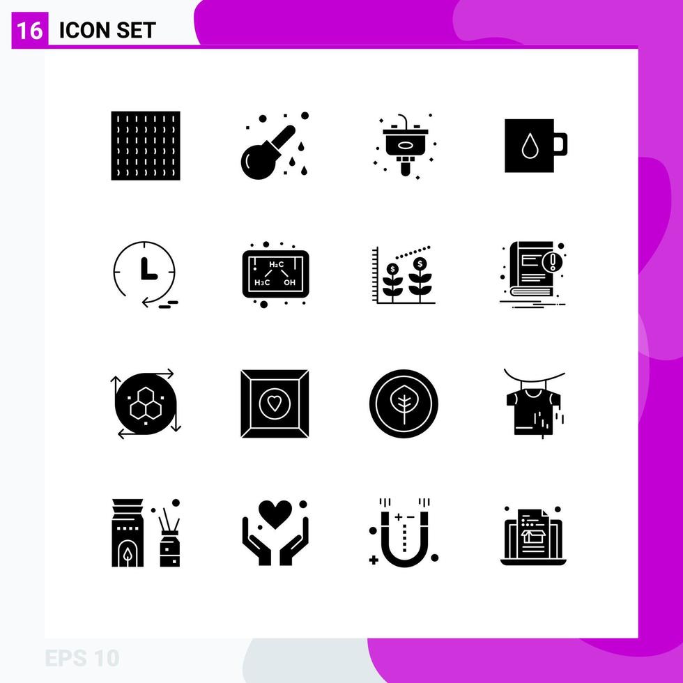 Pictogram Set of 16 Simple Solid Glyphs of watch marketing disposal pot baby Editable Vector Design Elements