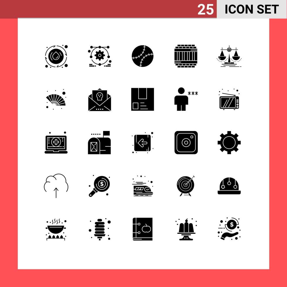 Modern Set of 25 Solid Glyphs Pictograph of justice balance gentleman prison imprisoned Editable Vector Design Elements