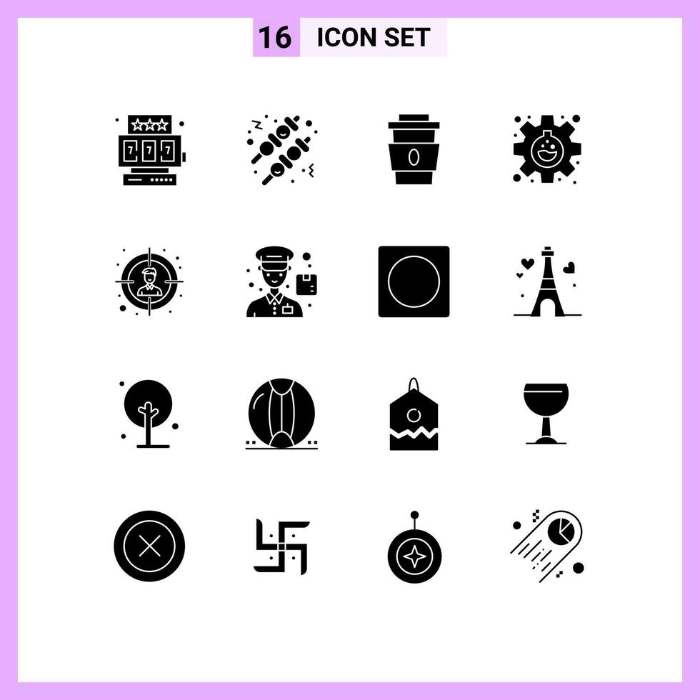 Universal Icon Symbols Group of 16 Modern Solid Glyphs of user audience drink research flask Editable Vector Design Elements