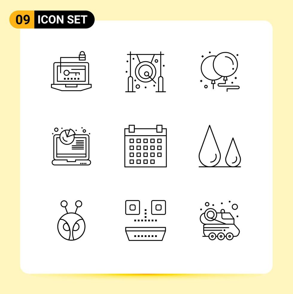 Pictogram Set of 9 Simple Outlines of analytics report gong analysis celebration Editable Vector Design Elements