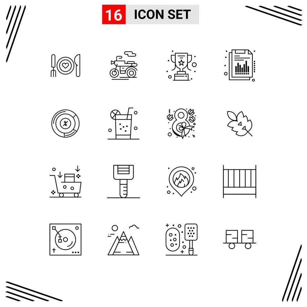 Set of 16 Modern UI Icons Symbols Signs for chart pie achievement report financial Editable Vector Design Elements