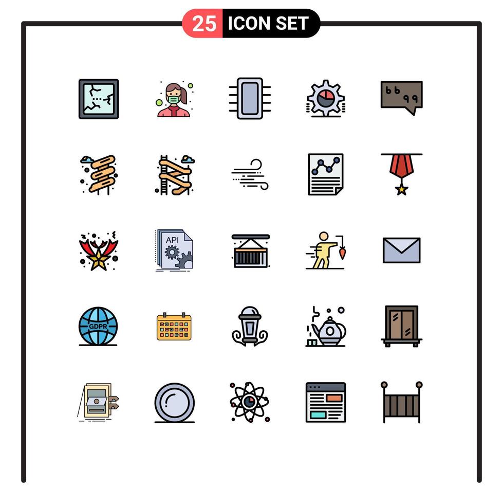 grupo de 25 signos y símbolos de colores planos de línea rellena para elementos de diseño de vectores editables de hardware de tablero de gráficos circulares de estadísticas