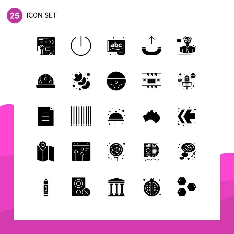 Mobile Interface Solid Glyph Set of 25 Pictograms of teacher student board professor outgoing Editable Vector Design Elements