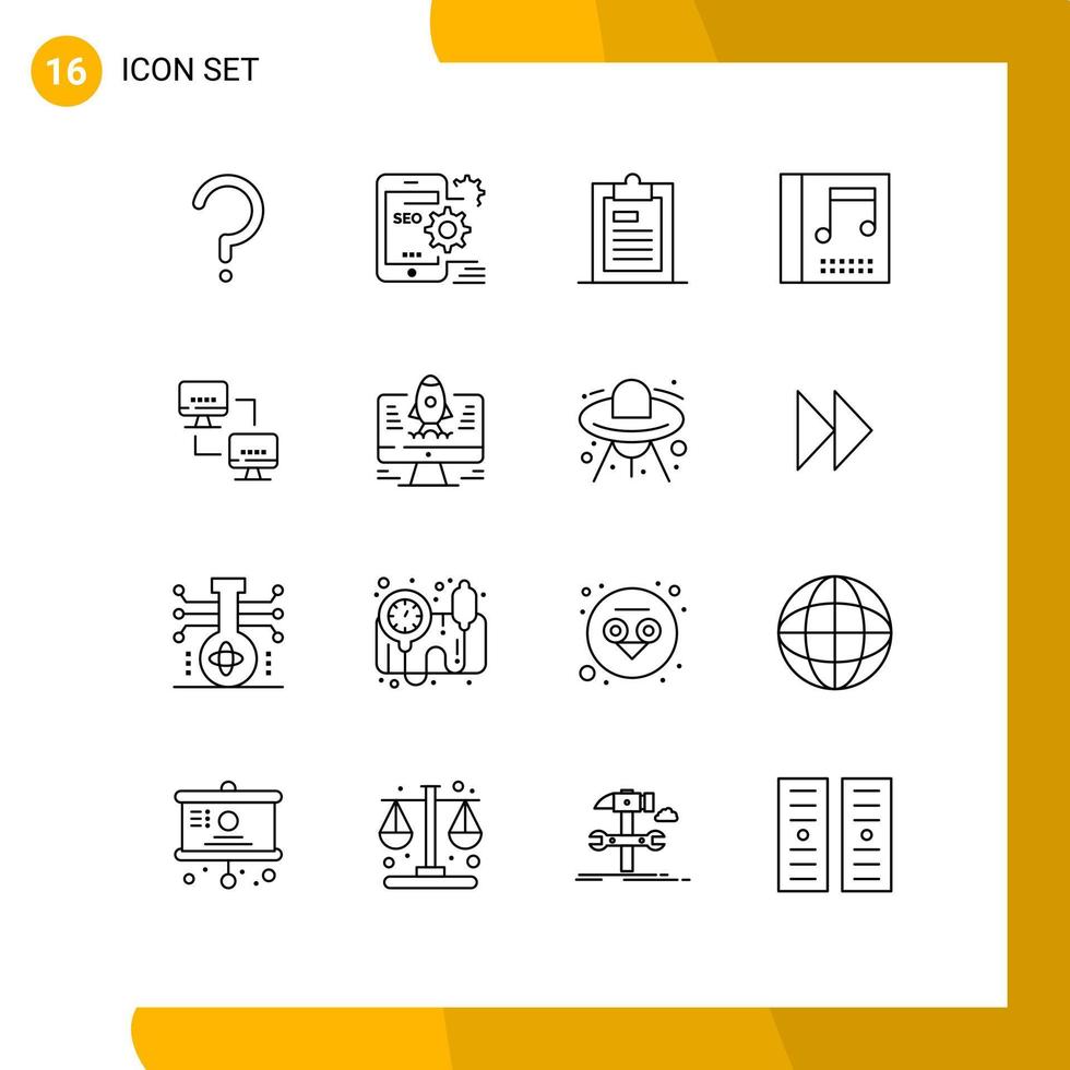 Editable Vector Line Pack of 16 Simple Outlines of computer media configuration album page Editable Vector Design Elements