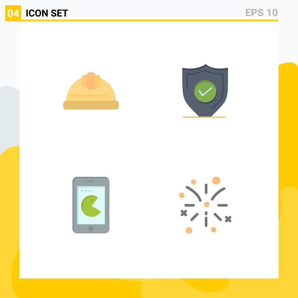 Pictogram Set of 4 Simple Flat Icons of cap mobile labour helmet security hardware Editable Vector Design Elements
