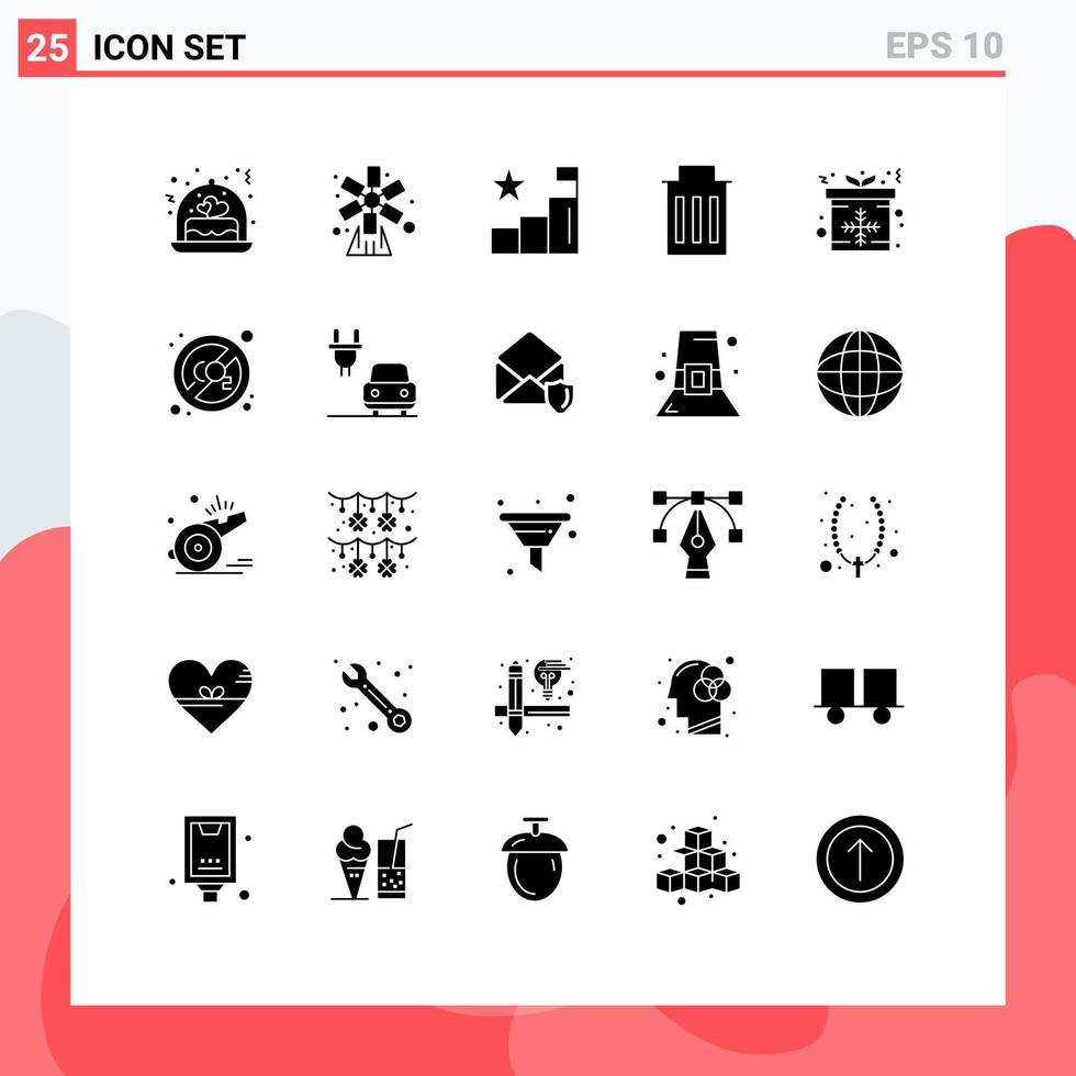 User Interface Pack of 25 Basic Solid Glyphs of present trash windmill interface positions Editable Vector Design Elements