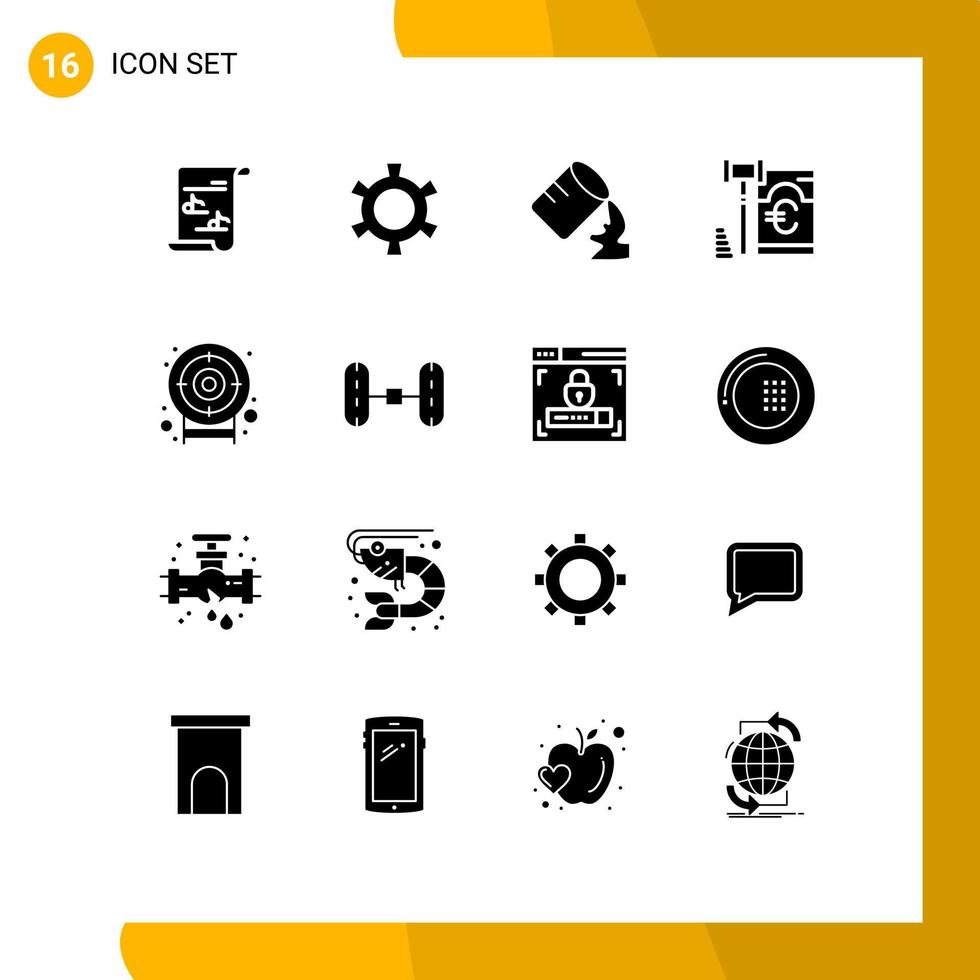 Pack of 16 creative Solid Glyphs of wheel alignment goal water darts security Editable Vector Design Elements