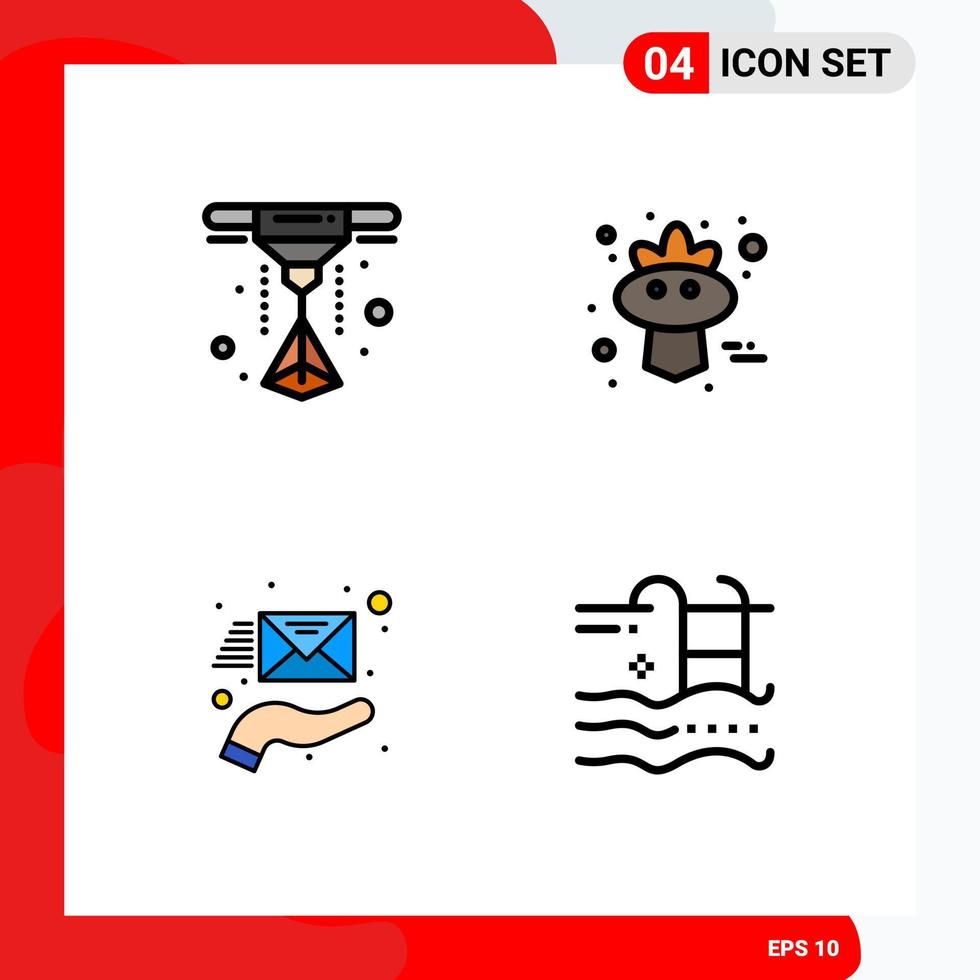 4 Thematic Vector Filledline Flat Colors and Editable Symbols of laser support bird email pool Editable Vector Design Elements