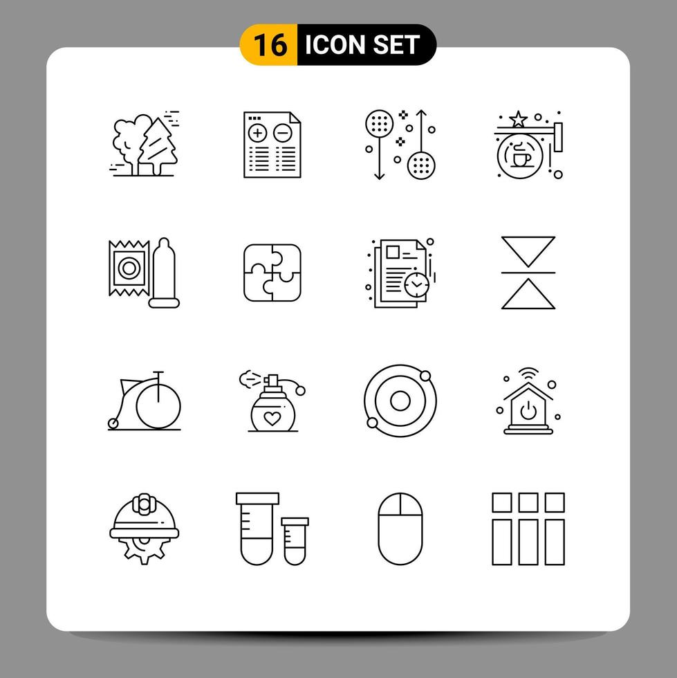 16 Universal Outlines Set for Web and Mobile Applications shop coffee minus board health Editable Vector Design Elements