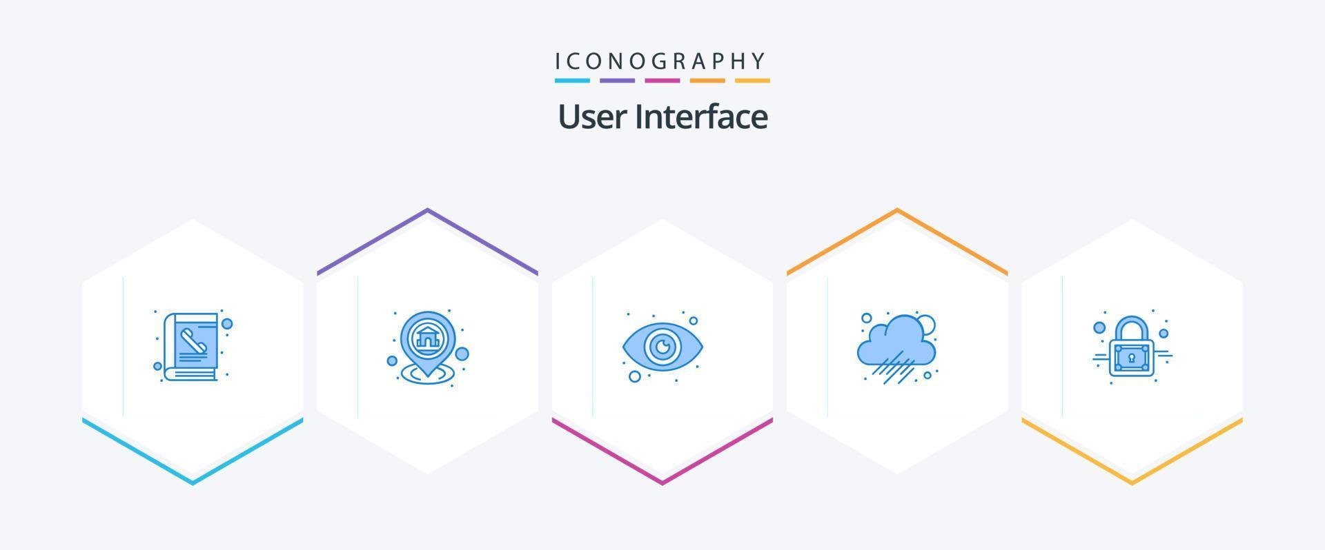 User Interface 25 Blue icon pack including secure. closed. navigation. weather. cloud vector