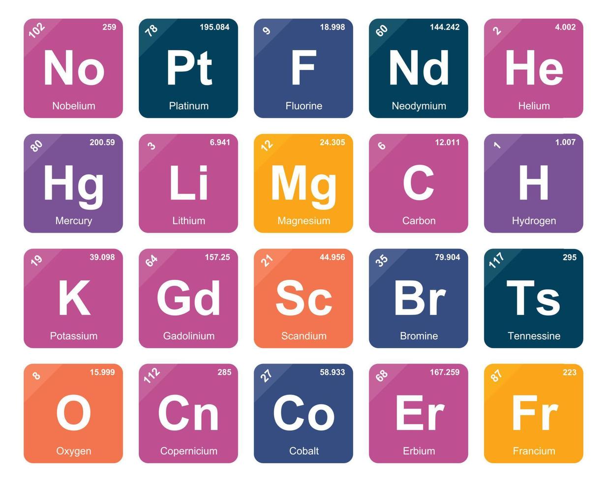 20 Preiodic table of the elements Icon Pack Design vector