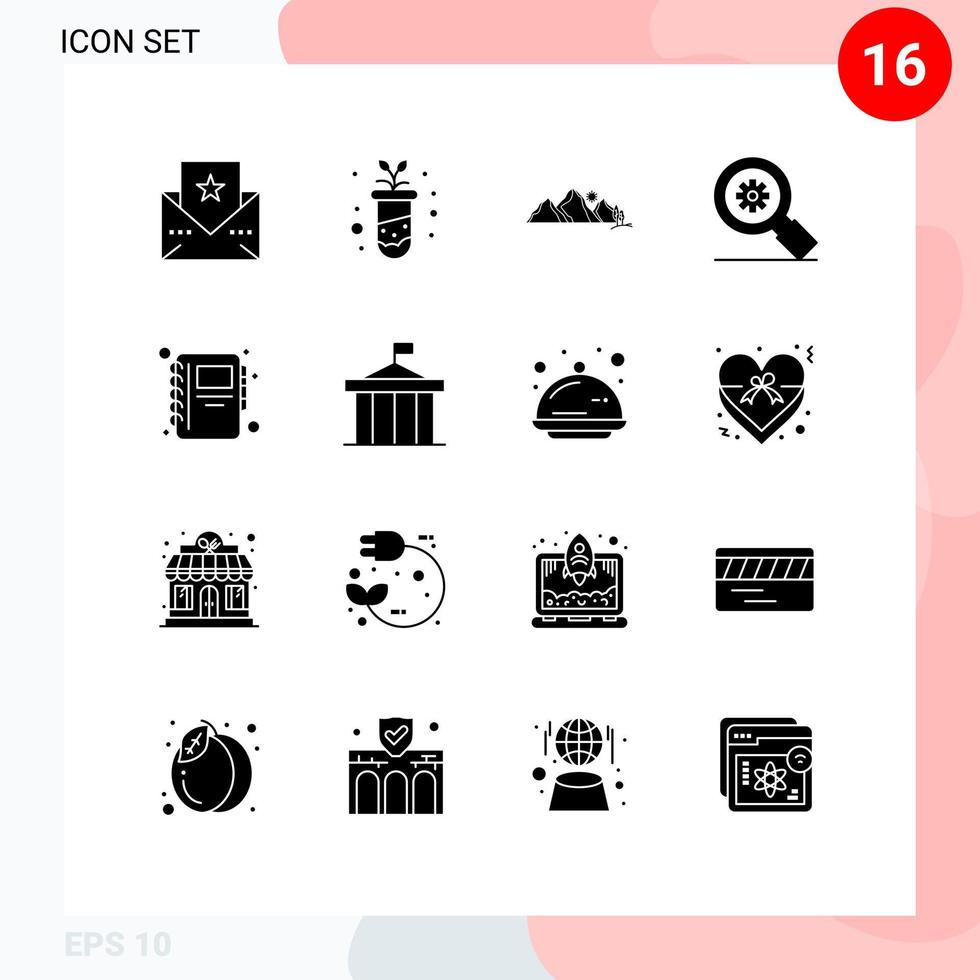 paquete de iconos de vector de stock de 16 signos y símbolos de línea para la configuración de portátiles investigación de engranajes de paisaje elementos de diseño de vectores editables