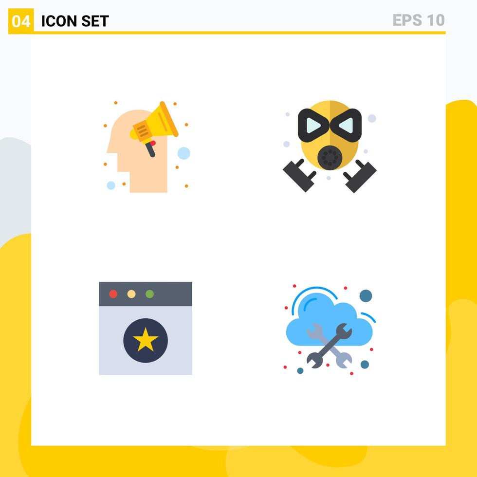 Modern Set of 4 Flat Icons Pictograph of campaign favorite brain storming mask database Editable Vector Design Elements