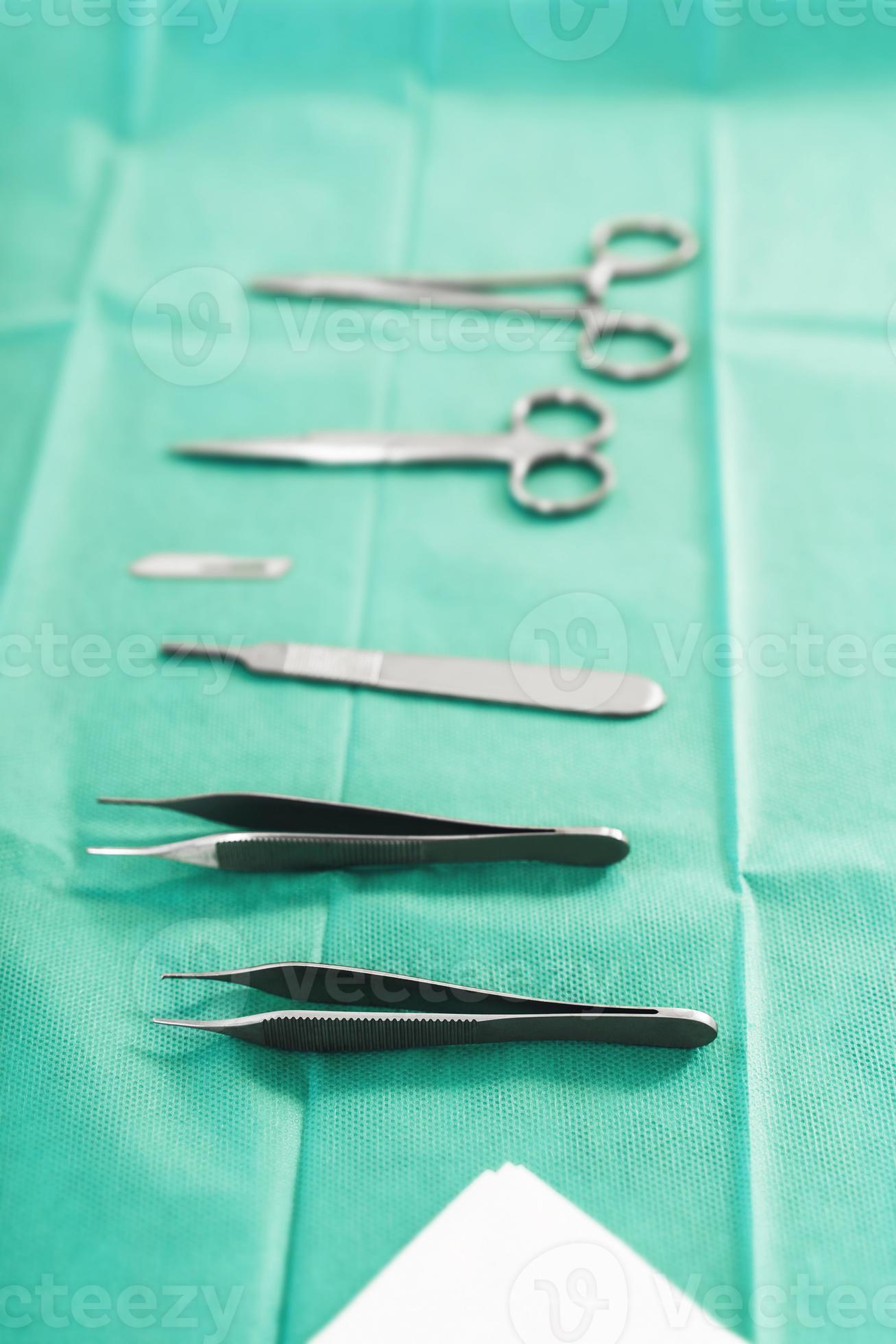 Surgical stainless steel tools in operating room 16252450 Stock Photo