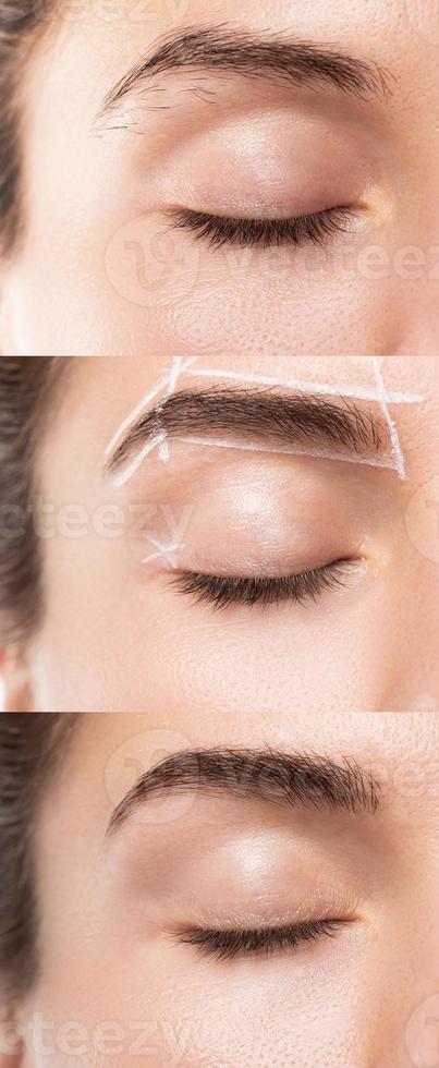 Comparison of female brow after eyebrow shape correction photo