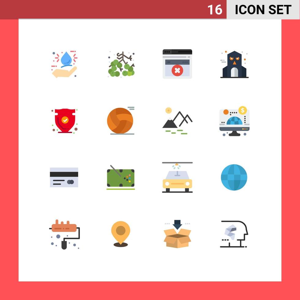 Mobile Interface Flat Color Set of 16 Pictograms of trust shield web page security haunted Editable Pack of Creative Vector Design Elements