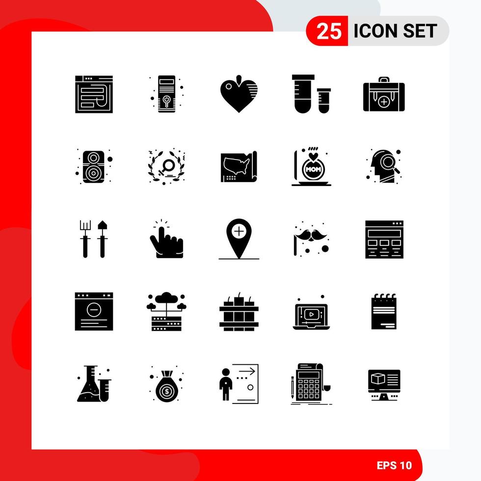 25 User Interface Solid Glyph Pack of modern Signs and Symbols of space s hardware potion heart Editable Vector Design Elements
