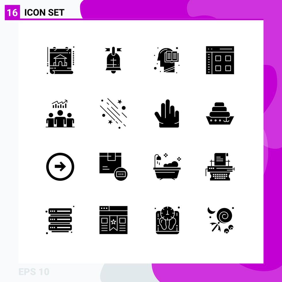 Pictogram Set of 16 Simple Solid Glyphs of web interface book communication mind Editable Vector Design Elements