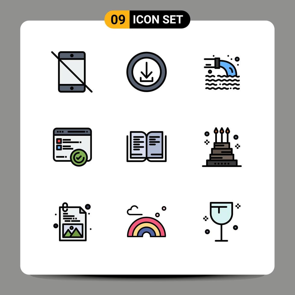 Pack of 9 Modern Filledline Flat Colors Signs and Symbols for Web Print Media such as web speed store development radioactive Editable Vector Design Elements