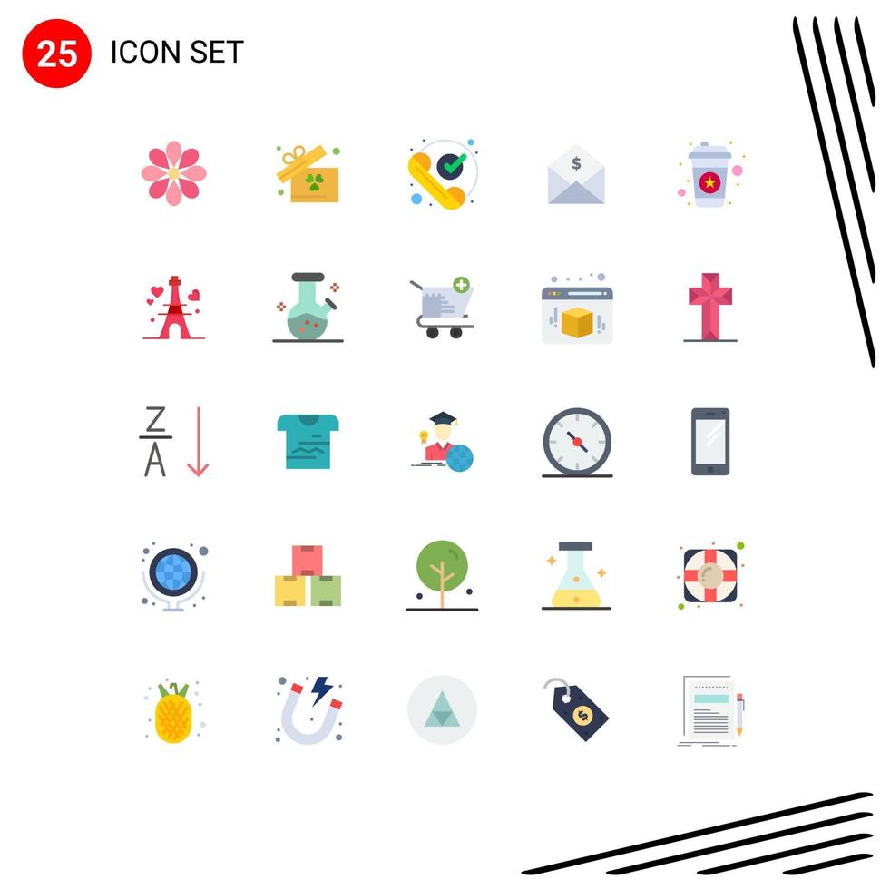 grupo de símbolos de iconos universales de 25 colores planos modernos de orden dinero llamada correo recibido elementos de diseño vectorial editables vector