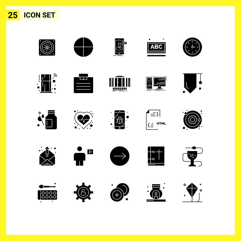 Universal Icon Symbols Group of 25 Modern Solid Glyphs of time alarm meeting school learning Editable Vector Design Elements
