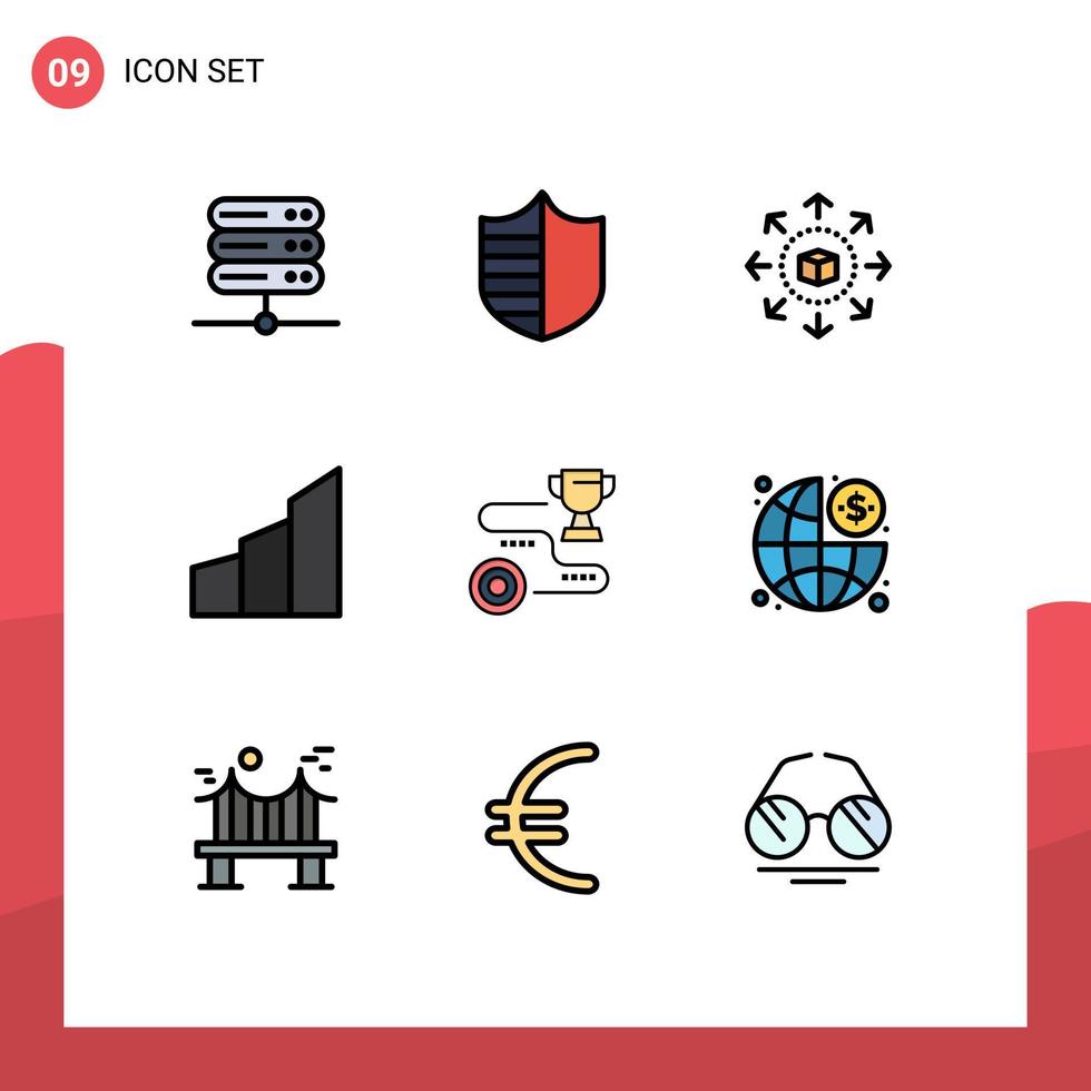 Universal Icon Symbols Group of 9 Modern Filledline Flat Colors of target office blocks eshop modern building architecture Editable Vector Design Elements