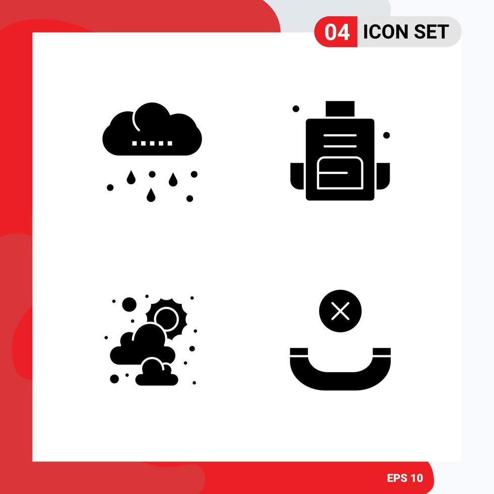 Pictogram Set of 4 Simple Solid Glyphs of cloud sun thanksgiving bag weather Editable Vector Design Elements