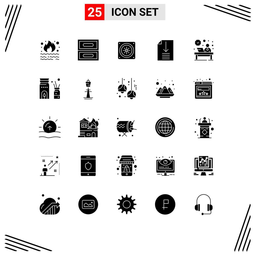 User Interface Pack of 25 Basic Solid Glyphs of hour front computer desk office Editable Vector Design Elements