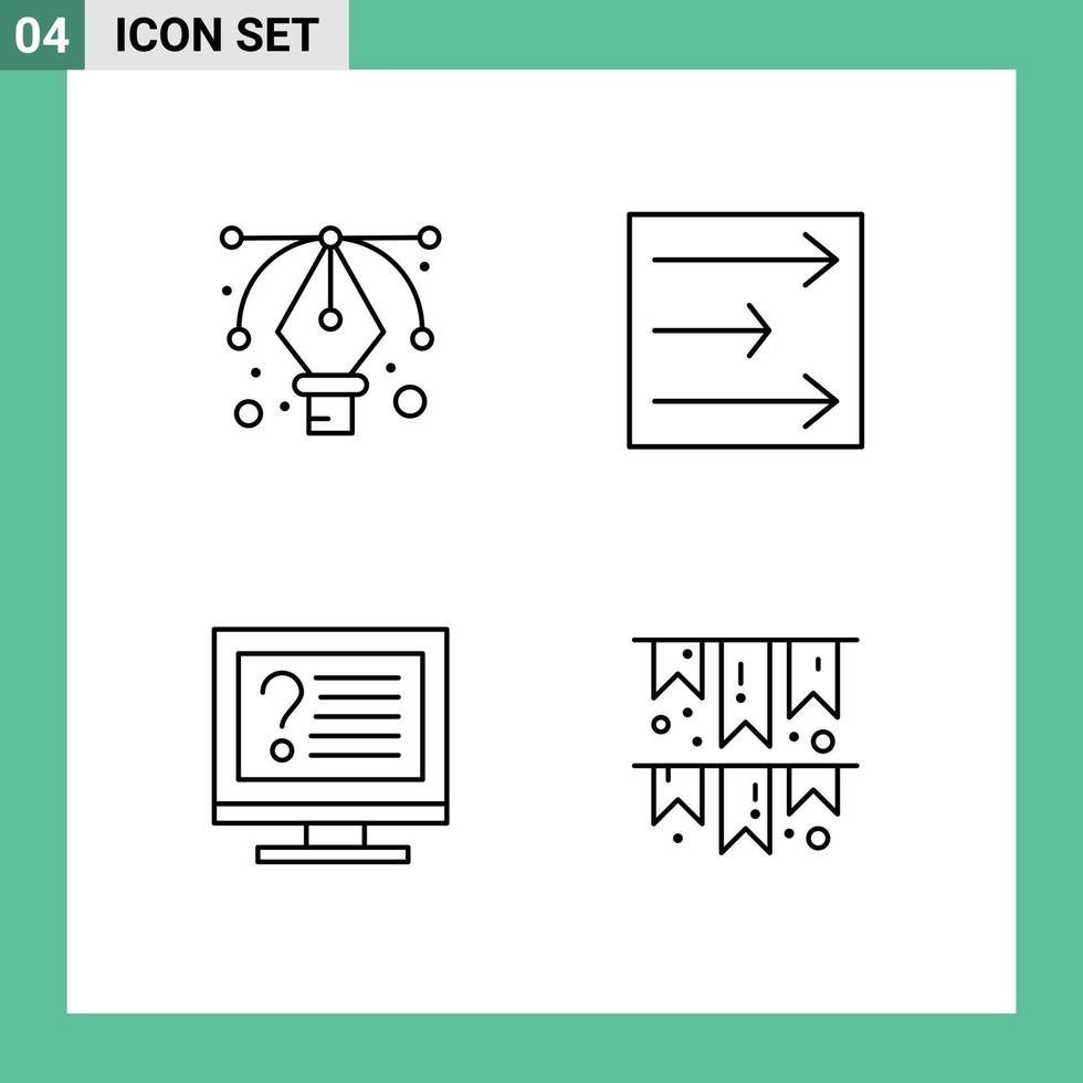 Modern Set of 4 Filledline Flat Colors and symbols such as design info arrow computer celebrate Editable Vector Design Elements