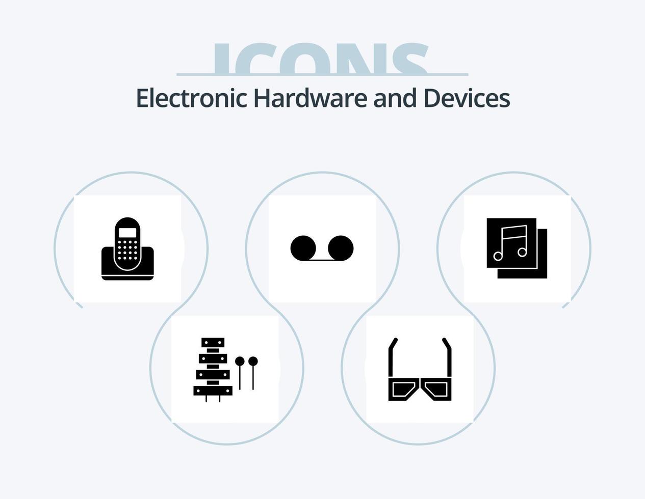 diseño de iconos del paquete de iconos de glifo de dispositivos 5. voz. correo. televisión. teléfono. contacto vector