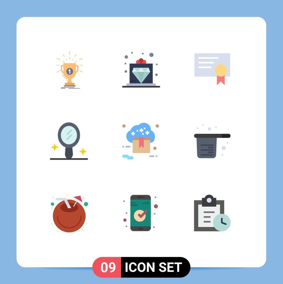 Paquete de 9 colores planos de interfaz de usuario de signos y símbolos modernos de elementos de diseño de vector editables interiores de nube de servicio en línea de tienda