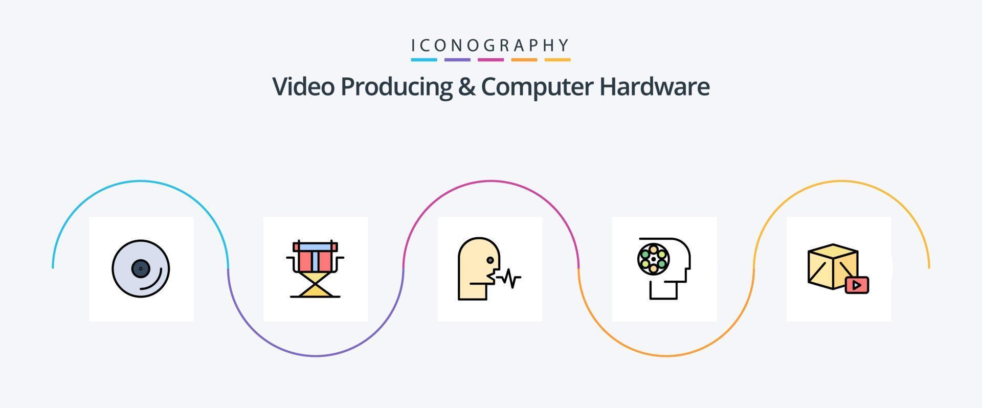 Video Producing And Computer Hardware Line Filled Flat 5 Icon Pack Including personnel. job. audio. film. talk vector