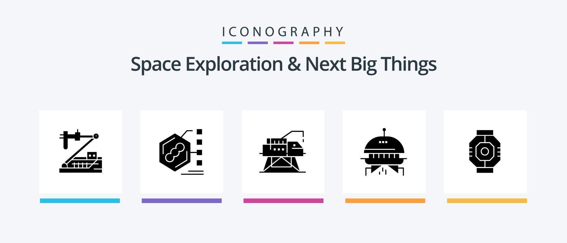 exploración espacial y próximas grandes cosas glifo 5 paquete de iconos que incluye esclusa de aire. espacio. formulario. astronomía. laboratorio. diseño de iconos creativos vector